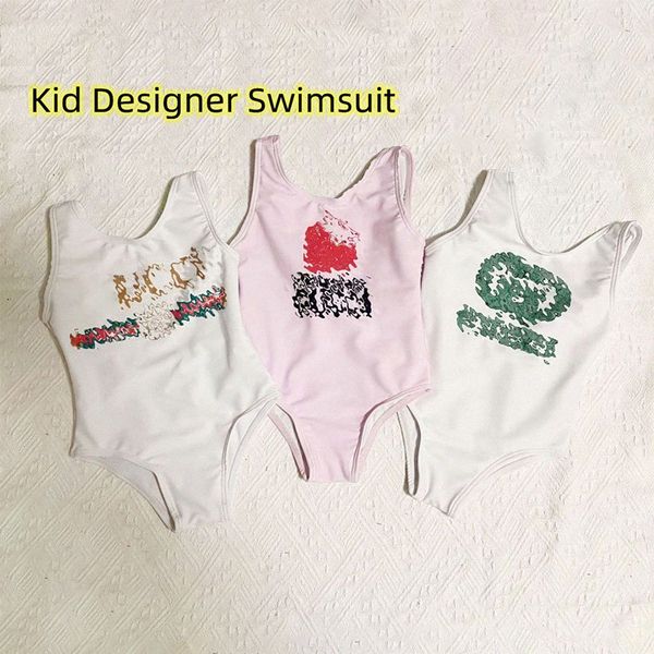 

kids designer brand swimsuit one-pieces swimwears baby girls bikini toddler children summer printed beach pool sport bathing suits youth inf, White