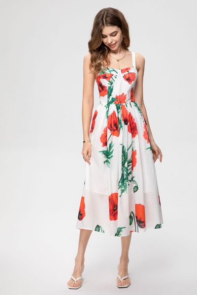 

high-quality sleeveless tempremant suspender printed dress, Black