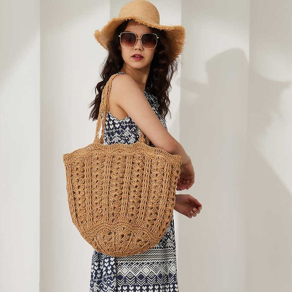 

shopping bags women shoulder straw fashion casual ladies handbag shopper summer woven female tote handmade bucket beach handle bag 220318