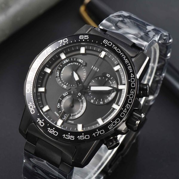

2023 men's luxury quartz watch leisure fashion business black warrior multi-function calendar luminous waterproof steel band watches, Slivery;brown