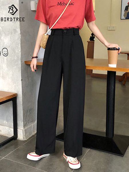

women's pants capris women wide leg pants summer thin fabric classic high waist pockets button fly long palazzo trousers korean casual, Black;white