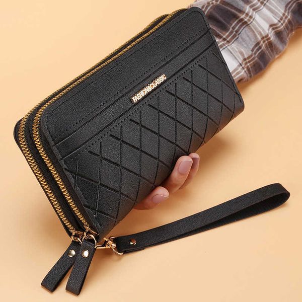 

wallets double zipper long wallet for women simple female purses coin purse card holder fashion retro large capacity y2301, Red;black