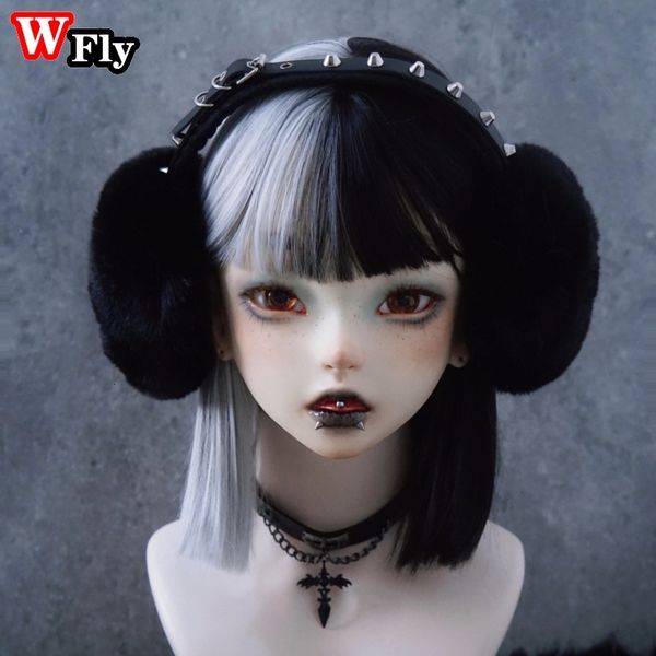 

ear muffs y2k gothic lolita women girls punk rivet warm muffs lady winter warmer black furry cover foldable headband accessories 230131, Blue;gray