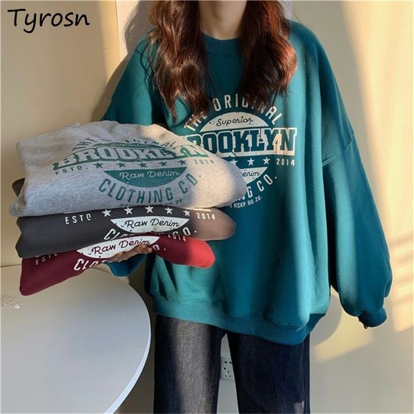 

women's hoodies sweatshirts no hat women retro o-neck letter printing arrival stylish loose all-match casual mujer korean style 230201, Black