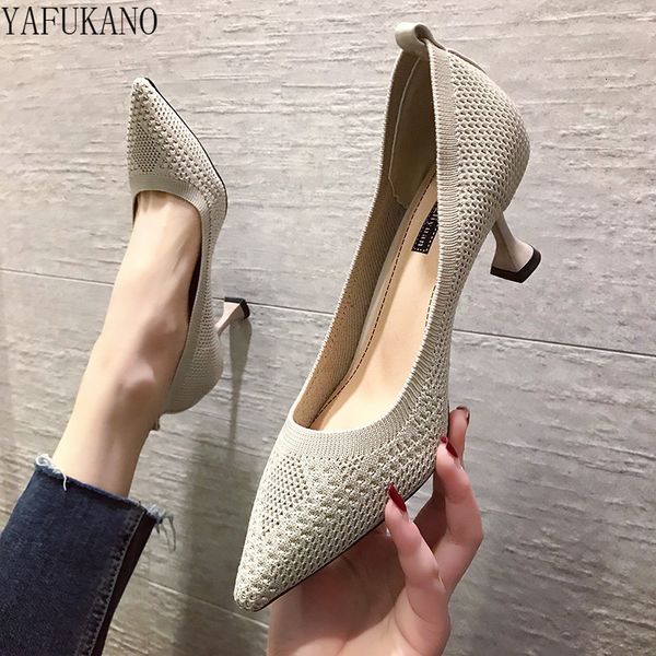 

dress shoes ol office lady shoes high heels knit stretch fabric pumps women dress shoes black basic pump pointed toe zapatos mujer spring 23