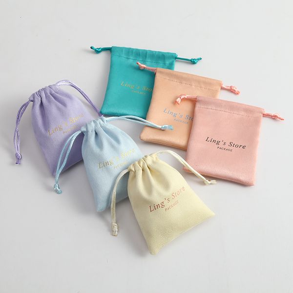 

solitaire ring 100 personalized print drawstring gift bags velvet jewelry packaging pouches chic wedding favor flannel candy bag 230131, Golden;silver
