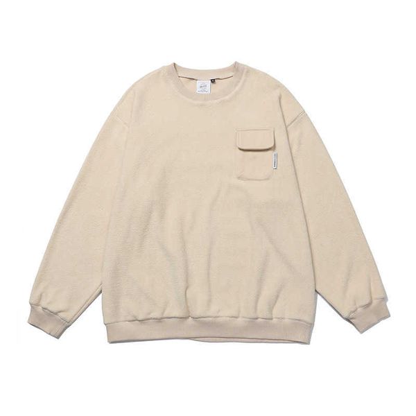 

2023 men's solid fleece pocket decorative sweater day trend casual top, Black