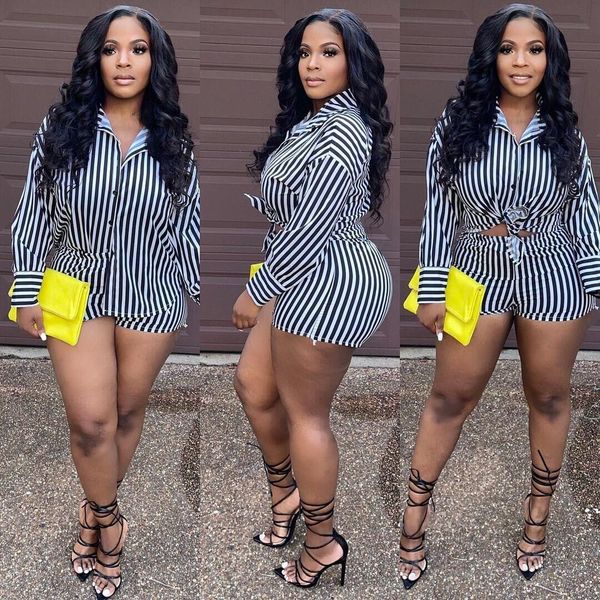 

women's two piece pants summer fashion sporting women set striped print button shirt skinny shorts suit set elegant tracksuits 230131, White