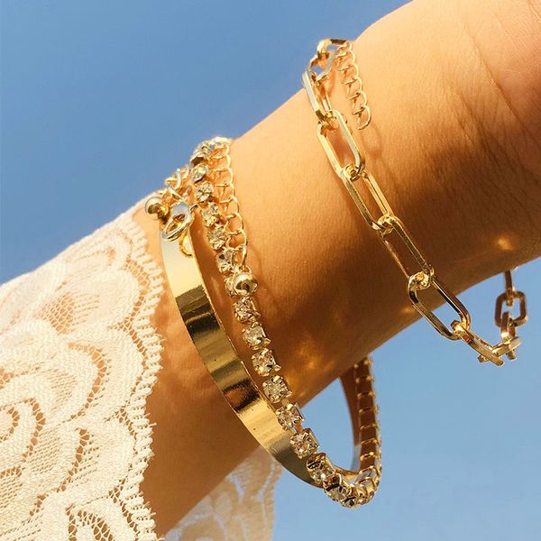 

initial bracelet gold torque personalised charm bangle multilayer fashion temperament of hollow out diamondsbracelet one word link chain lov, Black