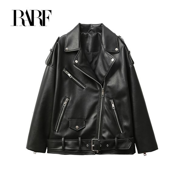 

womens leather faux rarf motorcycle leather pu imitation loose jacket black 230131