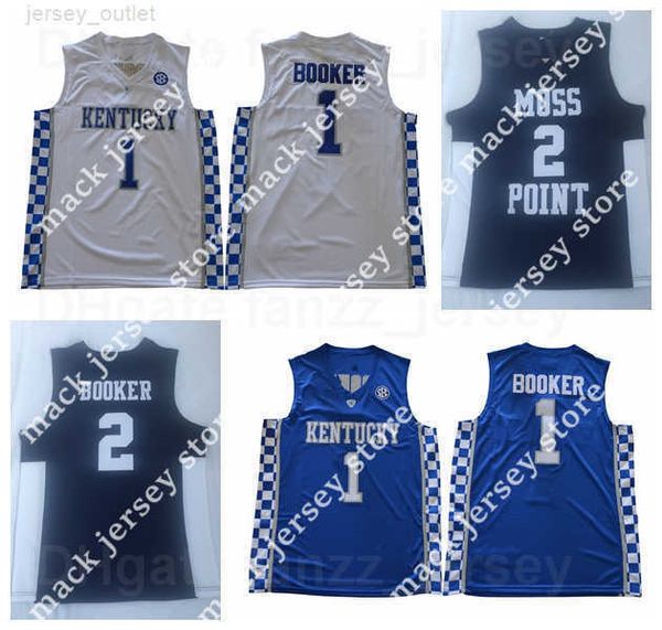 

ncaa moss point devin booker high school jerseys 1 kentucky wildcats college basketball university navy blue white team away breathable, Black