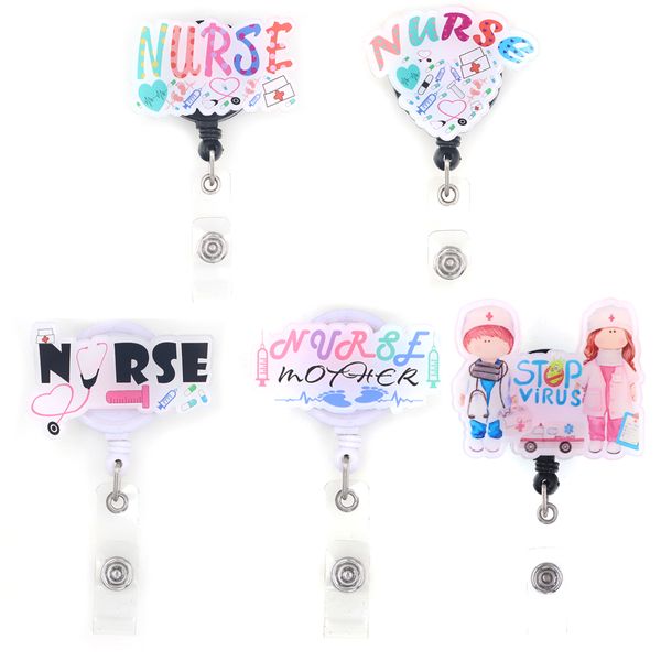 

10 pcs/lot fashion key rings medical design nurse doctor acrylic retractable badge holder yoyo pull reel doctors id name card for healthcare, Slivery;golden