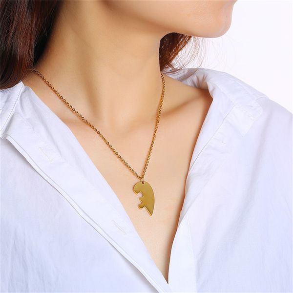 

fashion fadeless couple necklace pendant titanium steel heart shaped valentine's day gift jewelry, Silver