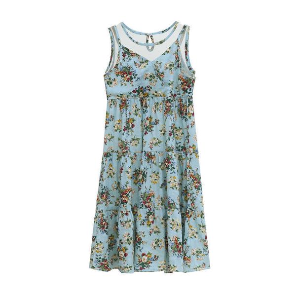

girl's 2022 summer floral pure cotton kids sleeveless for baby long style teen girls casual dresses #8520 0131, Red;yellow