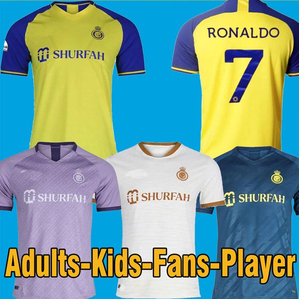 

22 23 al nassr fc soccer jerseys ronaldo 2022 2023 home yellow away 22 23 cr7 gonzalo martinez talisca women fans player version men kids ki, Black;yellow