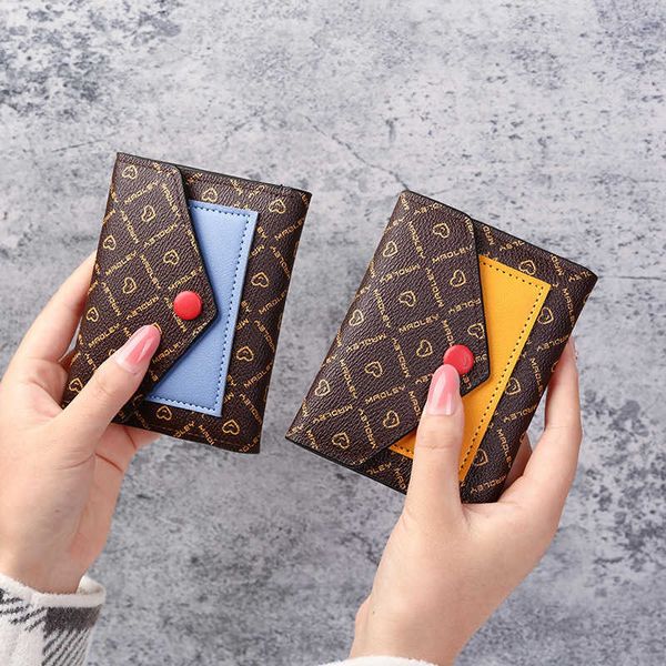 

wallets layrussi 2022 new women's small short leather money clip trendy clutch lady multi-function card holder coin purse y2301, Red;black