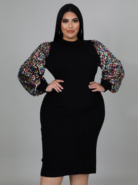 

plus size dresses elegant women dress size 4xl 5xl sequins o neck sparkle black evening party glitter female gowns spring 230201