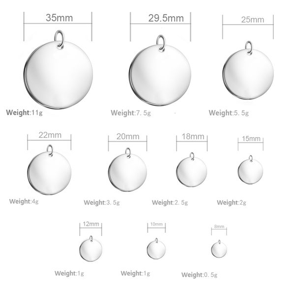 

charms mylongingcharm 50pcs mirror polished blank round tag in different sizes stainless steel bracelet keychain 230131, Bronze;silver