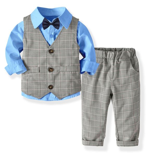 

suits kids boy formal suits blazers party birthday clothes set gentleman baby boys suit shirt waistcoat tie pant 4pcs set clothes 230131, Black