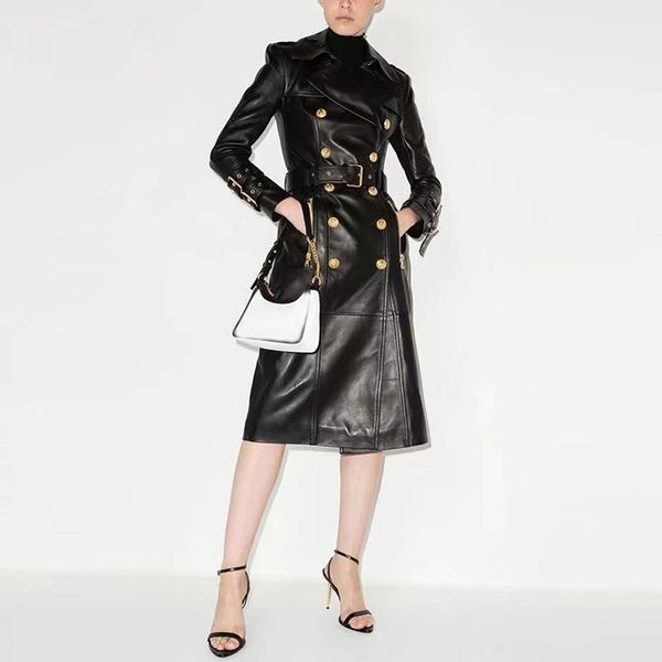 

autumn womens trench coats designer luxury women windbreaker genuine leather jacket loose belt coat female casual long trenchs coat a382, Tan;black