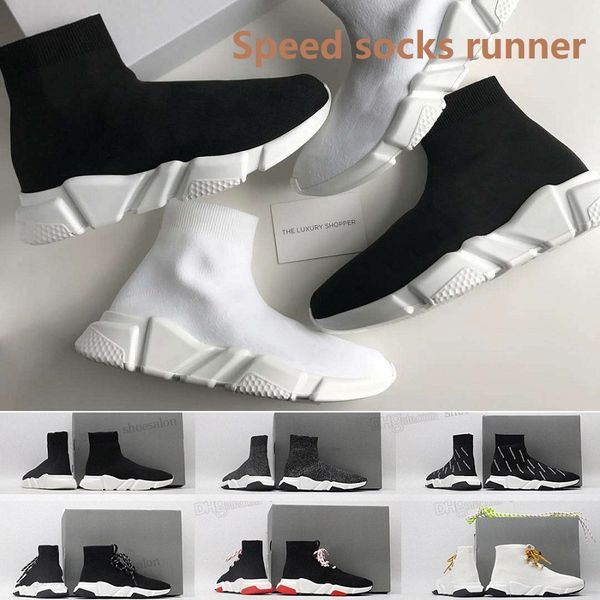 

2022 designer mens sock casual shoes platform womens women sneakers speed runner trainer 1.0 lace-up triple black white classic with lace ba