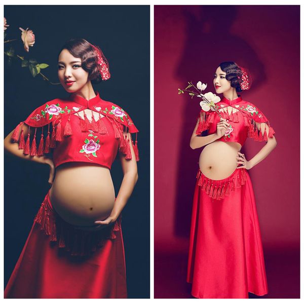 

sleep lounge hiinst women pregnants pography maternity short sleeves print floral long dress china red dress 230201, White