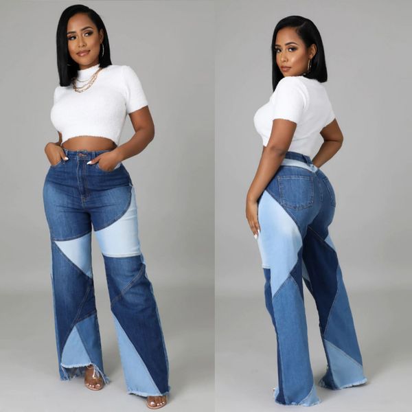 

high-end new jeans patch french straight flared pants loose pants 9123, Blue