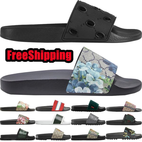 

designer mens womens sandals fashion luxury rubber leather floral flats gear bottoms slides ladies girls trend house outdoor slippers beach, Black