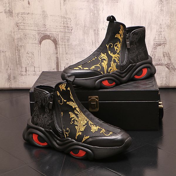 

springtime designer charm shoes embroidery boots cloth ventilate thick bottom rock flats slip-on loafers luxury sports walking sneakers zapa, Black