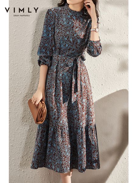 

casual dresses vimly elegant for women tie waist long sleeve floral midi women's dress autumn winter ladies female clothing f8750 23013, Black;gray