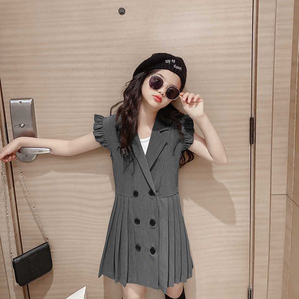 

girl's 8 10 12 years girls dresses summer casual pleated bodysuit one-pieces skirt suit dress ruffles sleeve western style kids clothes, Red;yellow