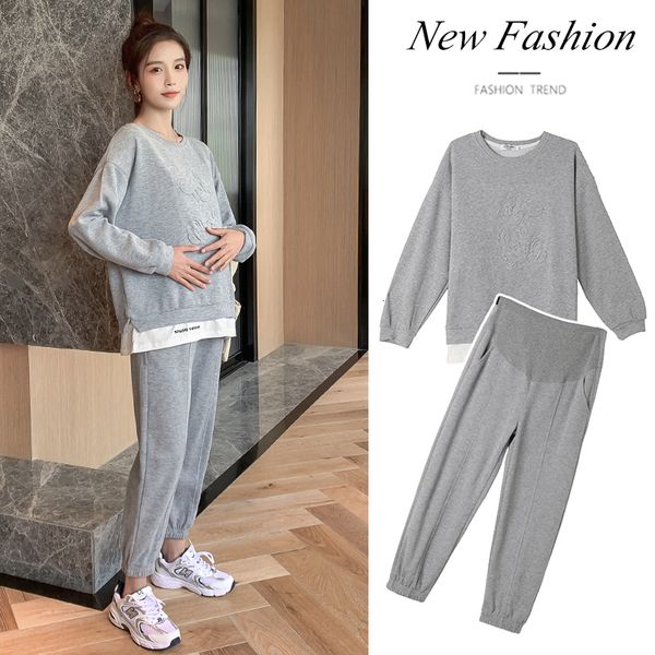 

sleep lounge 209 spring autumn sports casual cotton maternity clothing sets sweatshirt belly pants suits clothes for pregnant women pregnanc, White