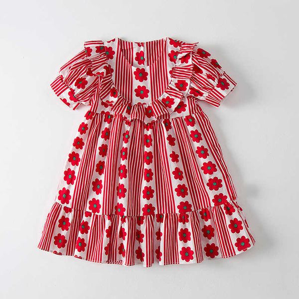 

girl's dresses summer baby girls dress cotton casual children's clothing flower stitching lace sweet princess vestidos girl fashio, Red;yellow