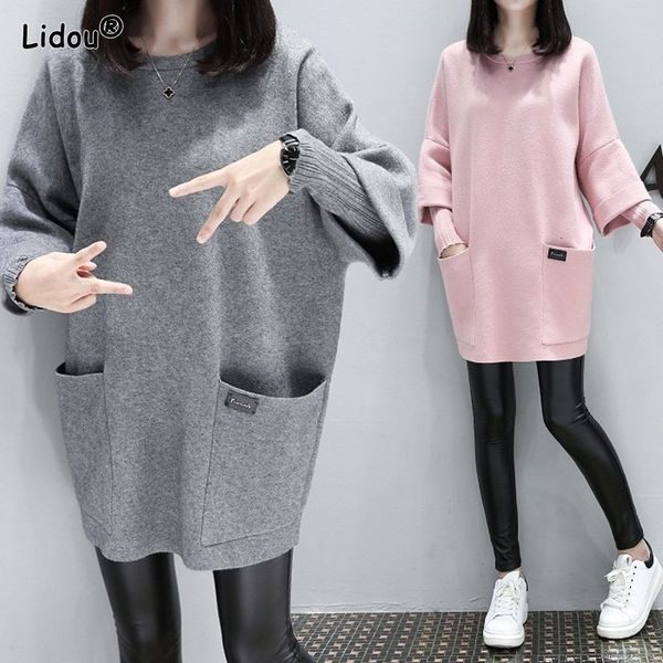 

women's jackets korean autumn winter pulse size cotton sweatshirts loose drop sleeve xlong oneck female pockets decoration two fake pie, Black;brown