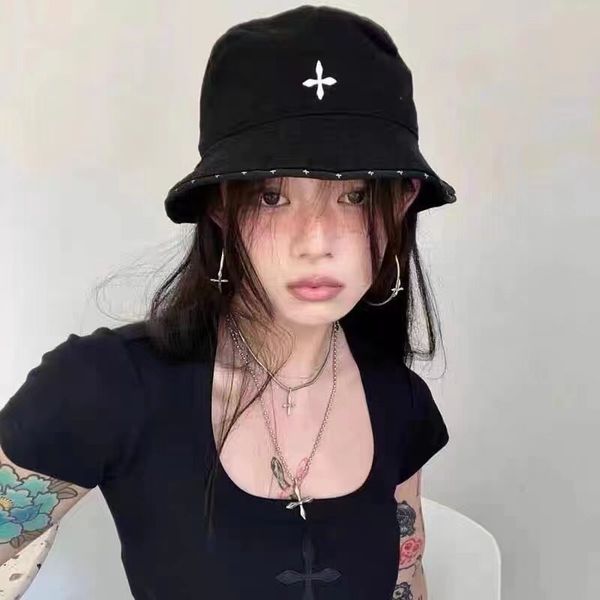 

women's summer designer bucket hats cotton cross embroidery outdoor tourism sports fashion sunshade hat, Blue;gray