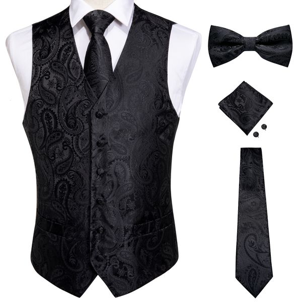 

mens vests for men slim fit wedding suit vest casual sleeveless formal business male waistcoat hanky necktie bow tie set dibangu 230131, Black;white