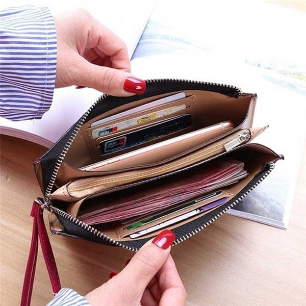 

wallets new fashion women office lady pu leather long purse clutch zipper business bag card holder big capacity y2301, Red;black