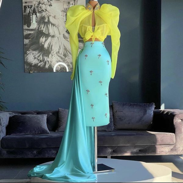 

2023 arabic prom dresses luxurious beaded crystals rhinestone blue bottom skirt only mermaid formal party gowns, Black