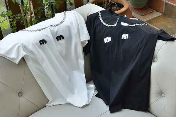 

brand casual 2023 spring and summer european cotton round slim temperament fashion collar short sleeve women's t-shirt size, White