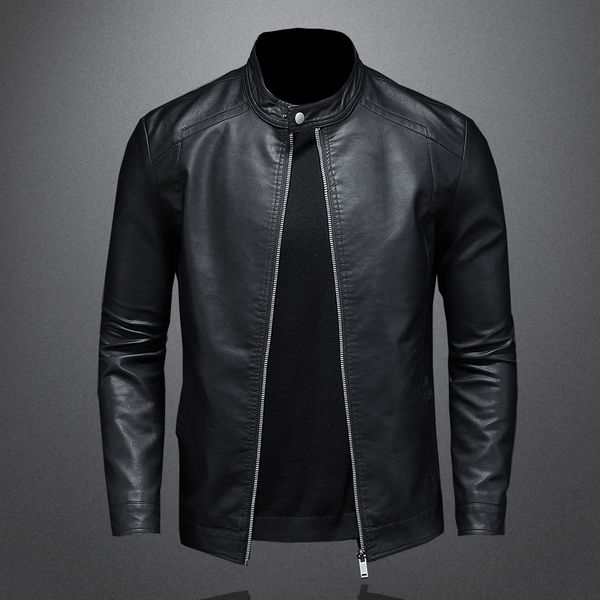 

mens leather faux spring autumn jacket men stand collar slim pu fashion motorcycle causal coat moto biker 230131, Black