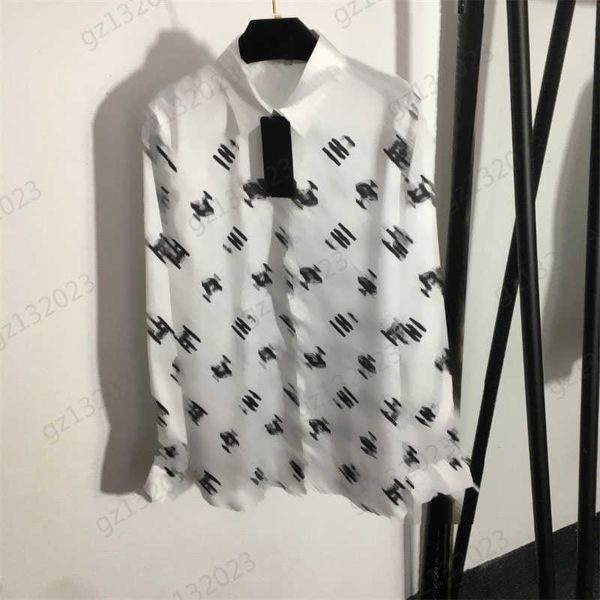 

letter printing blouse shirts single row button open lapel long sleeves shirt simple fashion designer casual joker 2 colors blouses for wome, White