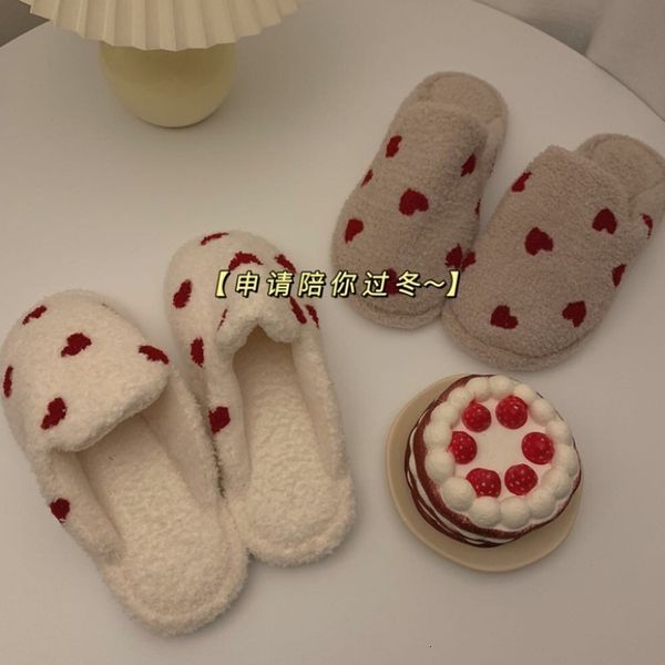 

slippers love heart embroidery bedroom cozy warm indoor slippers woman girl shoes 221115, Black