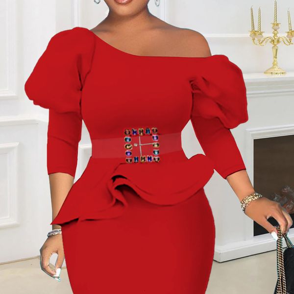 

women's blouses shirts lantern sleeve ruffles women blouse one shoulder slim women shirts novelty elegant with belt casual tunic 23020, White