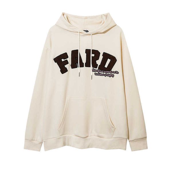 

2023 new solid color korean version men's letter towel embroidered hooded pullover sweater, Black