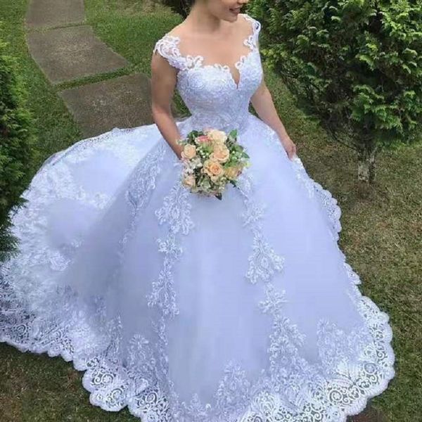 

2023elegant amazing neck robe de mariee backless princess embroidery vestido de noiva wedding dress luxury lace bride dresses, White