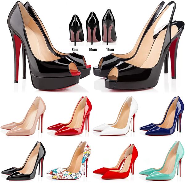 

with box loubutins christians red-bottomes dress shoes heels women sole shoe round pointed toes sandals heel luxury designer pointy toe pump, Black