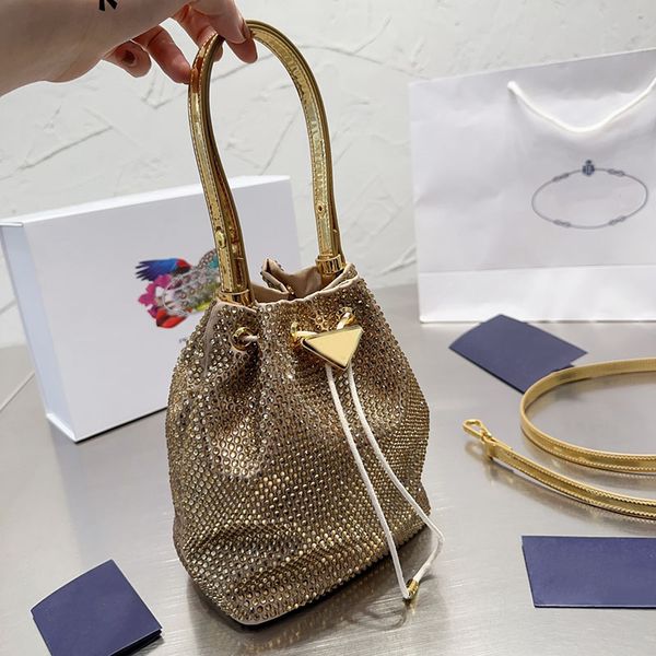 

evening bags mini nylon bucket bag shiny diamonds handbags women crossbody dinner bags rhinestone purse triangle sequins totes full water dr