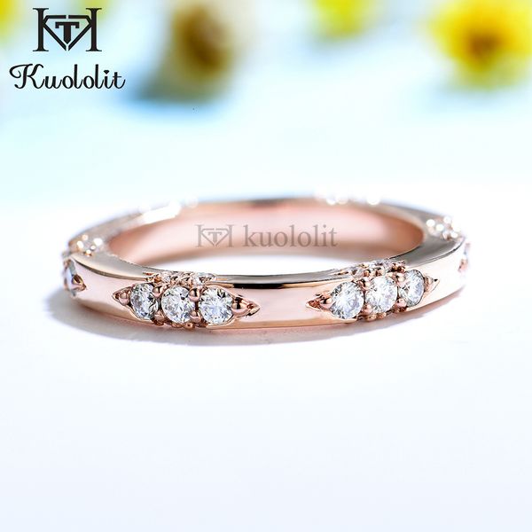 

solitaire ring kuololit knife edge 585 14k 10k rose gold moissanite for women lacie matching band engagement promise arrival 230131, Golden;silver