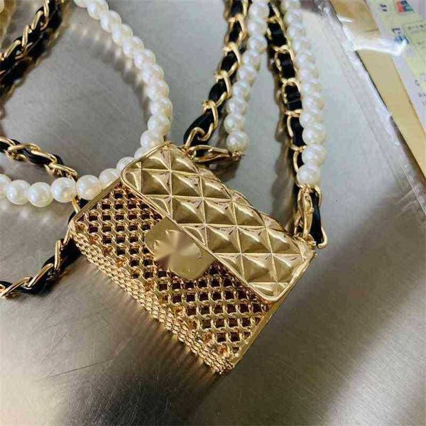 

hollow evening bags pearl cc s small rhomboid fragrance metal chain waist neck decoration women's mini children's crossbody bag lk