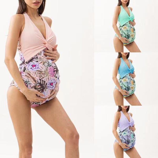 

maternity swimwears women's onepiece swimsuits pregnant summer bathing suit patchwork swimwear bodysuit backless halter beachwear 23020, White